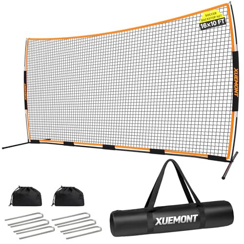XUEMONT 1610 FT Backstop Net Multi-Sport Barrier for Baseball Soccer Basketball & Lacrosse Wind-Stable with Ground Stakes & Sandbags Portable Outdoor Practice Net for Backyard & Park