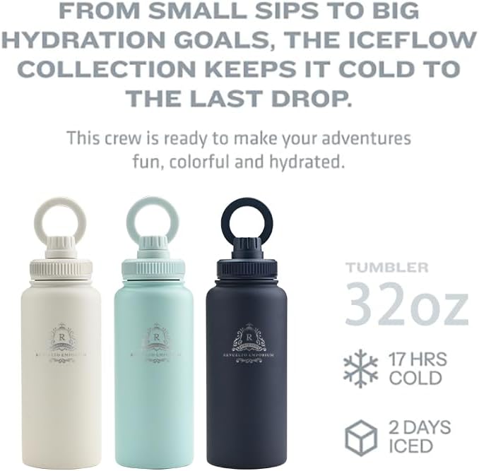 Thermol Insulated Stainless Steel Water Bottle, 32 oz, 3 Lids Set, Magnetic Phone Holder Lid, Sweat Proof, Double Wall Layer, Keeps Liquids Cold for 24 Hours & Hot for 12, Multi-Purpose. (White) - Image 3