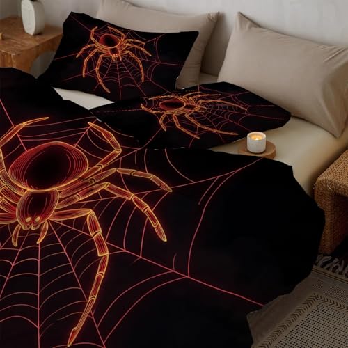 Housse de couette araignée orange néon imprimé Halloween en microfibre douce - 7