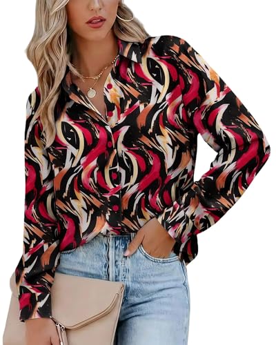 Image of Magritta Women's Shirts Fashion Casual Loose Fit Long Sleeve Button Down Lightweight Collared Blouse Tops