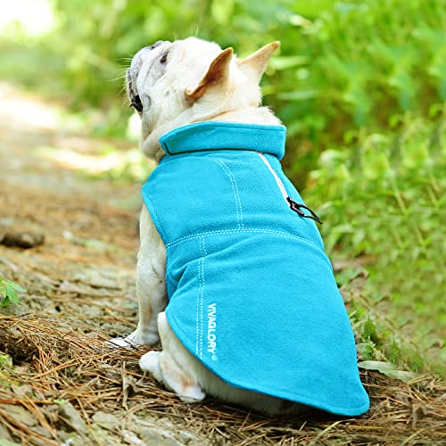 VIVAGLORY Softpad Wintermantel Hund, Hundemantel Fleecemantel Hund, Fleecejacke mit Bauchschutz, Fleece Reflektierend Verstellbar Softshell, S, Türkis