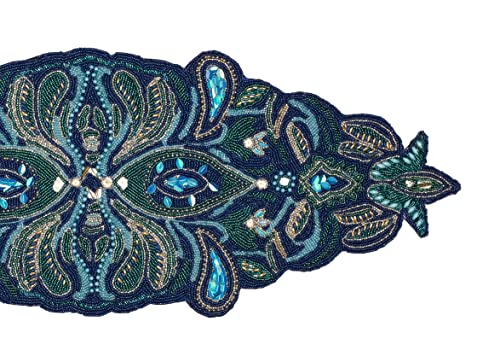 Handmade Beaded Table Runner, Beaded Runner For Table, Beaded Table Runner Christmas, Easter Beaded Table Runner, Beaded Christmas Table Runner, Home Decor Mat For Wedding - Blue/Teal/Silver #TOP3