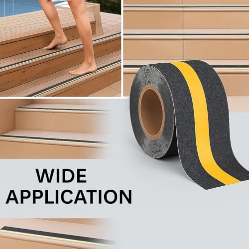Image of Yorwe Anti Slip Stair Tape with Glow in the Dark Strip - Heavy Duty Waterproof Non Slip Traction Tape for Stairs, Steps, Outdoor & Indoor Safety (Black and Yellow, 10 Meter)