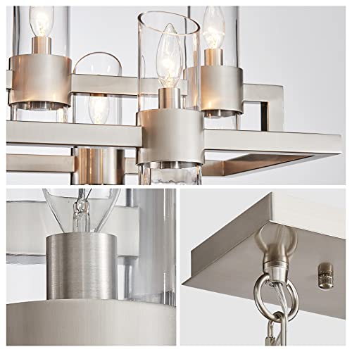 Image of WUZUPS Island Rectangle Chandelier 10-Light with Clear Glass Industrial Modern Farmhouse Linear Light Fixture for Dining Room Kithen Island, Width 42.5 inch Height 10.4 inch, Brushed Nickel