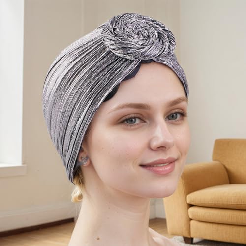 Muslim Ladies Bright Silk Pleated Indian Middle East Hat, Comfortable Headscarf, Lightweight Polyester Bandana for Adults