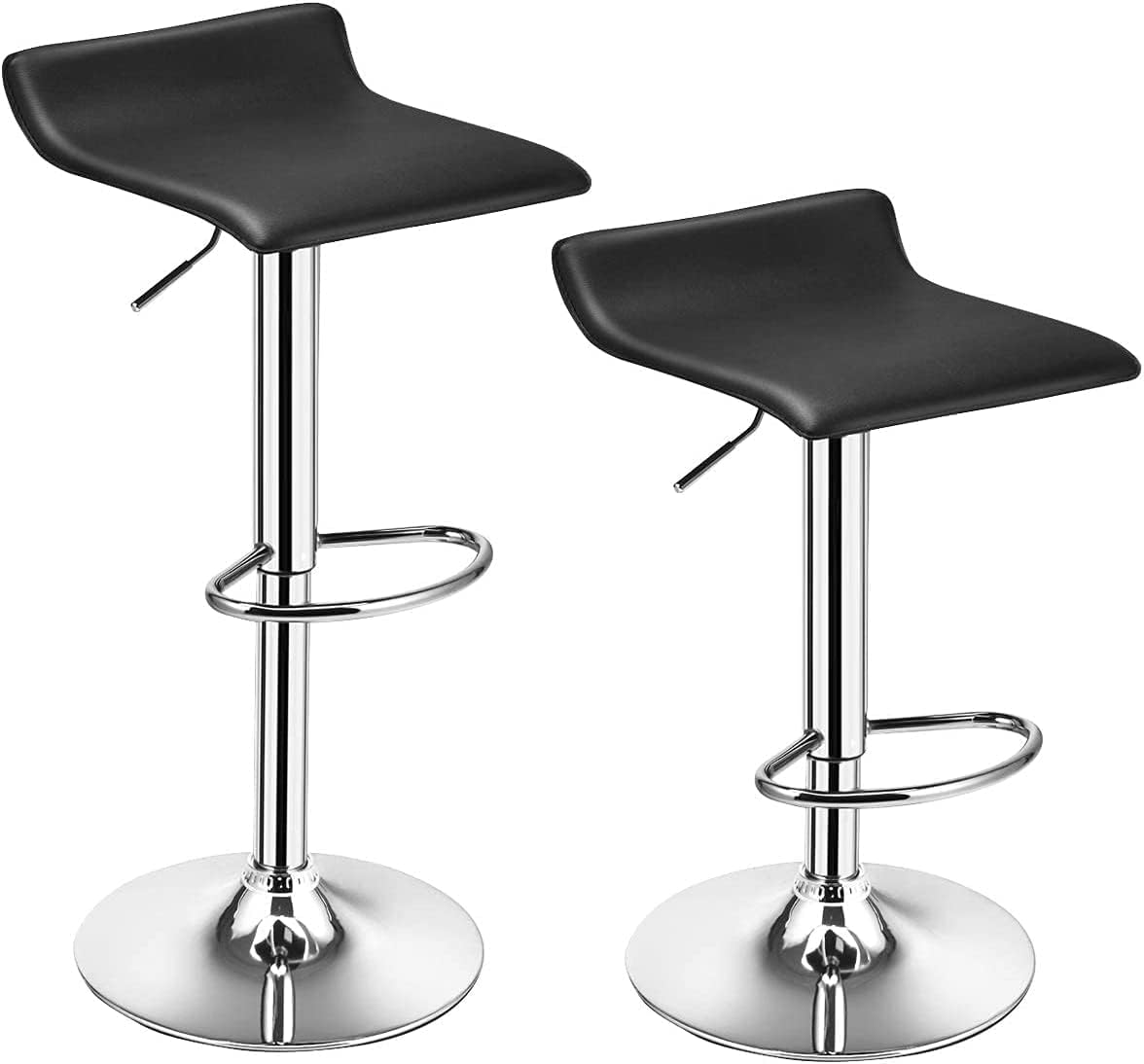WATERJOY PU Leather Backless Bar Stools Set of 4, Swivel Adjustable Modern Design Chrome Hydraulic PU Leather Barstools