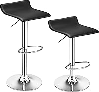 Vista 1 de WATERJOY Juego de 2 taburetes de bar sin respaldo de cuero PU, giratorios, ajustables, diseño moderno, cromado, hidráulico, de piel sintética