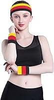 Vista 50 de ONUPGO - Conjunto de diadema y muñequeras deportivas para el sudor, hechas de algodón con bucles, muñequeras, contra humedad Rojo/Blanco/Azul