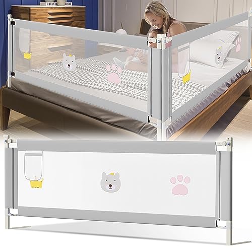 Jopassy Griglia per letto da 180 cm, altezza regolabile 70 – 98 cm, protezione contro le cadute, letto per bambini, con motivo a rete, colore: grigio