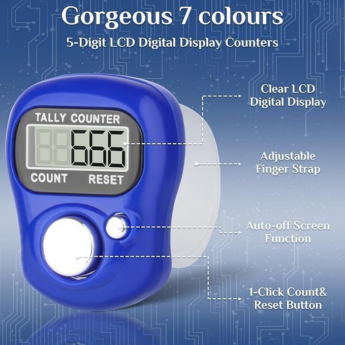 Swarahandier 2 Pcs Digital Finger Ring Tally Counter Handheld Clicker Counting Device with LCD Display for Prayer Chanting Sports Events Inventory and Attendance (Multicolor) 1