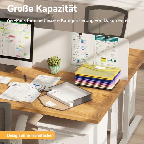 ABC life Dokumententasche A4, Dokumentenmappe A4 Kunststoff Sammelmappen Umschlag Mappe mit Druckknopf Wasserdicht Sichttasche Dokumenten mit Etiketten für Büro, Schule, Zuhause, 6 Stück