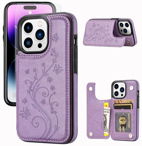 Étui de protection fin iPhone 14 Pro Max en cuir synthétique chic avec film d'écran