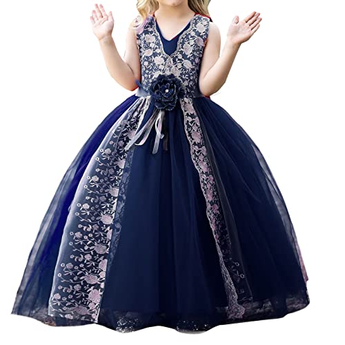 Toddler Long Dress Girls Princess Dress Sleeveless Long Dress Flower Girl Wedding Model Catwalk Piano (Grey, 7-8 Years) #TOP2