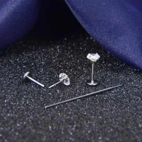 CANDYFANCY 1 Pair 20g G23 Titanium Threadless Nose Studs Push In Flat Back Earrings 4mm CZ Nose Rings Stud Cartilage Earrings Nostril Piercing with Taper Piercing for Women Men (6 mm Length post) by CANDYFANCY - Used condition - Image 9
