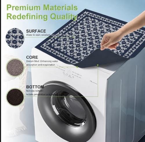 Image of Homecloud Washing Machine Mats for Top of Washer, Washing Machine Protective Mats, Dish Drying Mat, Non-slip Waterproof Washer Dryer Dust Cover Mat for Laundry & Kitchen (60cm x 60cm) (Black)