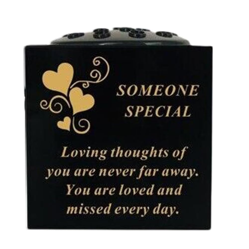 Graveside Memorial Black & Gold Bowl – Weatherproof Grave Flower Container with Removable Lid – Elegant Cemetery Tribute Vase-Remembrance Ornament, Sympathy Gift for Loved One with Hearts -S- Special