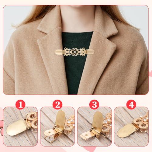 Image of Molain 3-Pack Tie-Up Sweater Clips & Scarf Clips Set, Vintage Cinch Clip for Clothing, Shawl Clasps, Ladies Dress Chain Cardigan for Women, Waist Cincher Clip - Gold & Silver