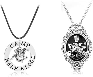 2PCS One Set 925 Silver Plated The Last Olympian Camp Pegasus Zeus Engraved Half Blood Percy Jackson and Sea monsters Pendant Necklace