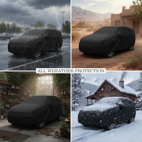 Image of Sulfar 100% Water Resistant Car Body Cover Compatible with Mirror for Mahindra BE 6 (Triple Stitched, Full Bottom Elastic, Black)