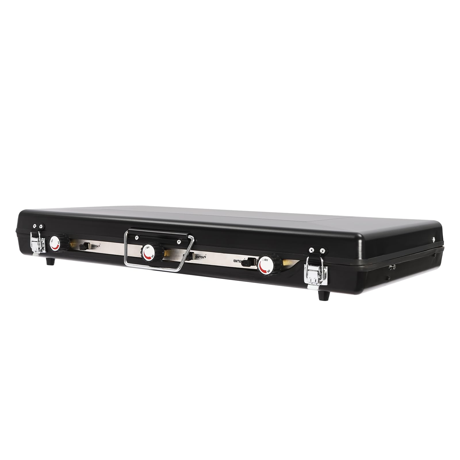 Hornillo de camping portátil, barbacoa de gas plegable con 3 quemadores, encendido piezoeléctrico, barbacoa de mesa para camping, barbacoas, fiestas, picnics, 56,5 x 30 x 34 cm