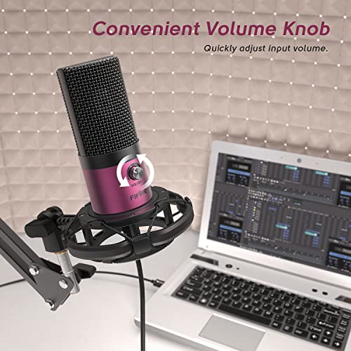 Image of FIFINE T669 Rose Red Podcast Microphone Kit with Boom Arm for Recording | PC Computer Microphone for Streaming, Gaming, Voice-Over, Meeting, Shock Mount, Pop Filter