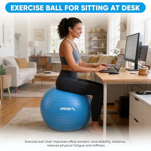 Image of APEXUP Yoga Ball, 660 lbs Anti-Burst Exercise Ball with Pump, 5 Sizes | Anti-Burst, Anti-Slip, SGS Certified, Strengthens Core, Improves Balance & Posture, Boosts Flexibility & Stability