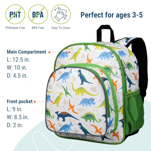 Image of Wildkin Kids 12-Inch Toddler Backpack - Lightweight School Bag for Daycare & Travel, Ages 3-7, Dinosaur Adventures, 12.5 x 10 x 4.5 in, Dinosaur Adventures