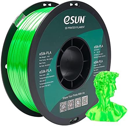eSUN Silk PLA Filament 1.75mm, Silky Shiny 3D Printer Filament PLA, Dimensional Accuracy +/- 0.05mm, 1KG Spool (2.2 LBS) 3D Printing Filament for 3D Printers, Silk Green