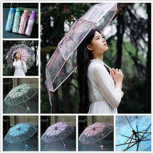 Jobede Three Fold Umbrella Women Transparent Clear Cherry Blossom Mushroom Sakura Folding Sunshade Rain Umbrellas #TOP5