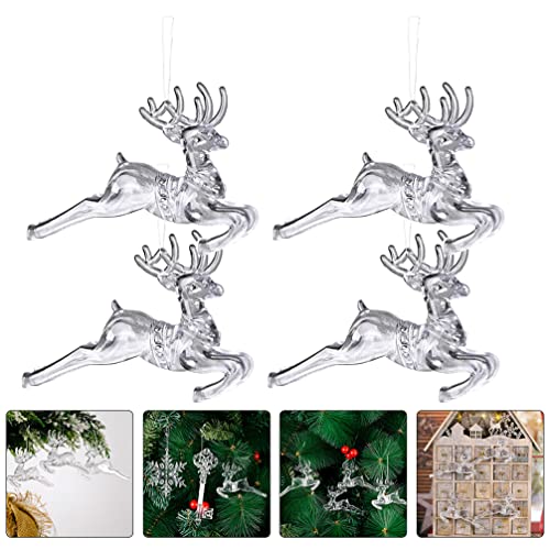 Inoomp Clear Glass Christmas Ornaments Christmas Tree Reindeer Ornament Acrylic Crystal Elk Deer Key Xmas Tree Hanging Decorations 8Pcs #TOP1