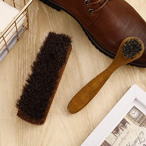 AUXSOUL 2 Pcs Shoes Brush kit Natural Wooden Handle Welt Brush Soft Horsehair Shoe Shine Brush Bristles Anti Slip Shoe Buff Brush for Leather Boot Bag