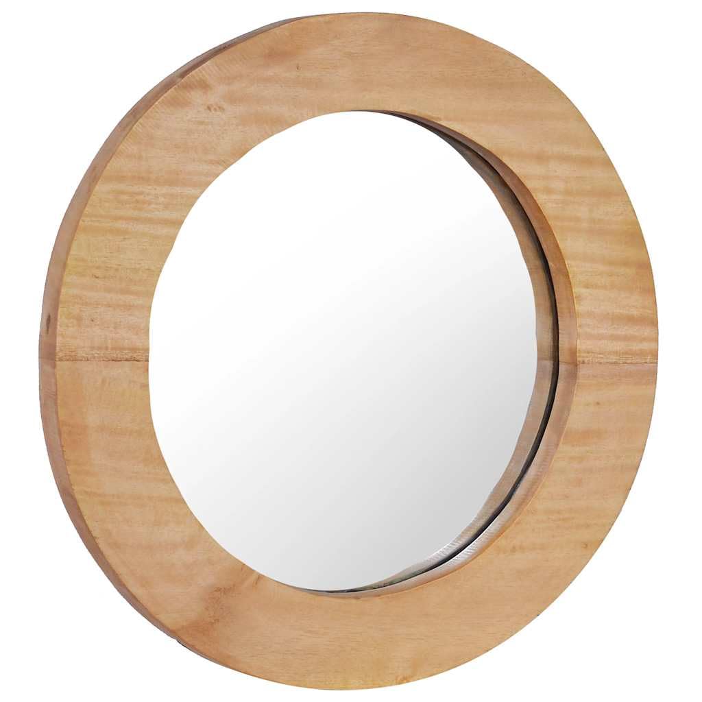 Wandspiegel 40 cm Teak Rund - Handgefertigter Holzspiegel aus Massivholz für Badezimmer und Wohnzimmer - Rustikaler Dekospiegel mit Aufgängehaken Wanddeko Flur
