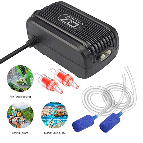 Rifny Aquarium Air Pump, Adjustable Air Pump Kit with Dual Outlet Air Valve, Fish Tank Oxygen Pump with Air Stones Silicone Tube Check Valves for 1-80 Gallon