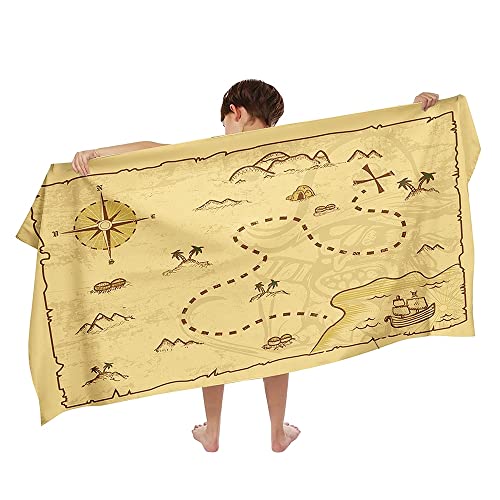 Ulticool – Toalla de Mano con diseño de Mapa del Tesoro Pirata de Papel – Niño niña – Toalla de baño de Secado rápido – 140 x 70 cm – para Viajes, Fitness, Deportes, SPA, Yoga - Color Amarillo