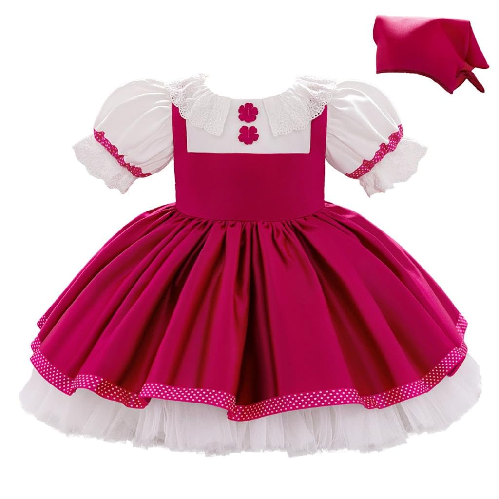 Lito Angels Fancy Dress Up Costume Dirndl Folk Outfit with Kerchief for Kids Girls Cosplay Birthday Party Halloween Age 3-4 Years, Fuchsia Pink