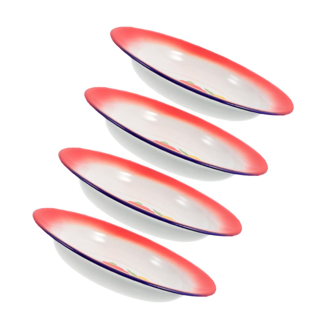 TOPPERFUN 4pcs Retro Enamel Plates Round Serving Dishes Vintage Camping Plates for Hot Pot Barbecue and Outdoor Dining