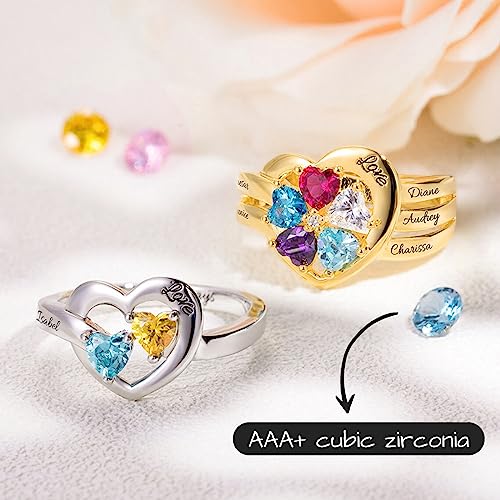 3UMeter 925 Sterling Silver Custom Birthstone Rings for Women 1-8 Birthstones Mothers Ring Custom Engraved Mother Daughter Rings Anniversary Promise Rings for Mom Grandma Women Wife2