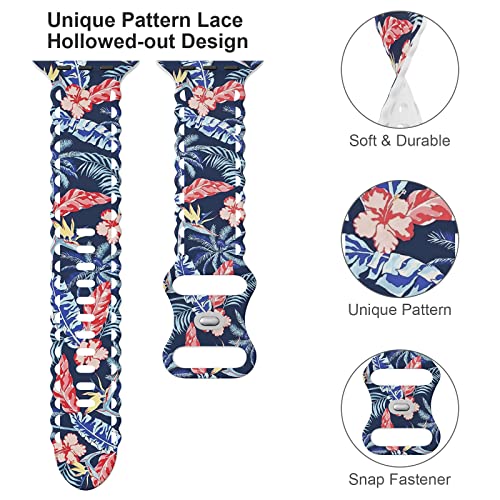 Image of Unisex Silicone Watch Band with Unique Pattern, Lace Hollow-out Floral Design, Free Size, Compatible with iWatch Series 8, 7, 6, 5, 4, 3, 2, 1