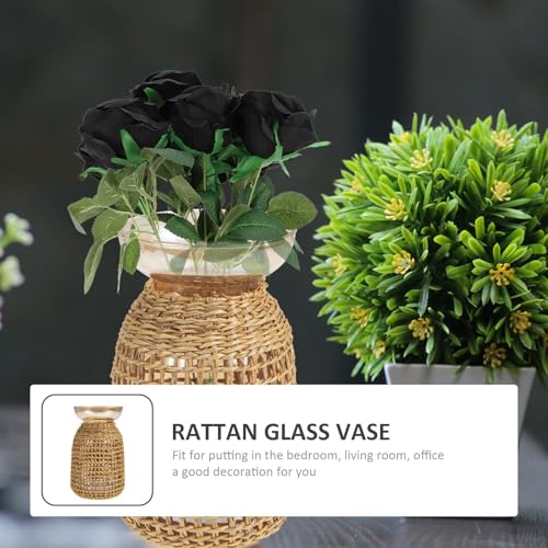 Jarrón de cristal hecho con ratán artesanal para diseño de interiores 6