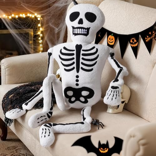 Lanpn Halloween Skeleton Throw Pillows, Human Shaped Skeleton Body Decorative Gothic Soft Plush Pillow Cushion for Gift Party Home Sofa Couch Bed Indoor Halloween Decor (White,15 x 43 inch)