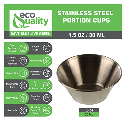 EcoQuality [36 PACK] 1.5 oz Stainless Steel Sauce Cups - Round Condiment Containers, Food Safe/Commercial Grade Safe/Portion Dipping Cups, Sauce Cups, Ramekins