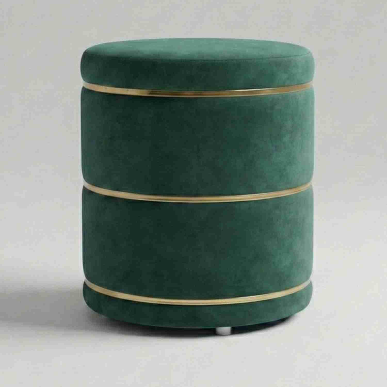 Velvet Round Ottoman Stool for Living Room & Bedroom Upholstered Foot Stool Pouffe Soft Cushioned Seating Stool Modern Ottoman with Golden Base Multipurpose Home Dcor Furniture Green-image-22