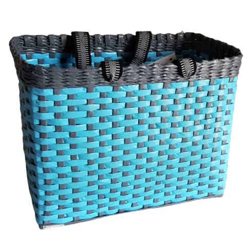 Image of Paperus, Large, Sky Blue & Grey, Picnic Basket, Carry Bag, Lunch Bag, Tiffin Basket For Office, Eco-Friendly Of Paper Ropes 11 In Tall 14 In Length 7 In Wide Base, Rectangular