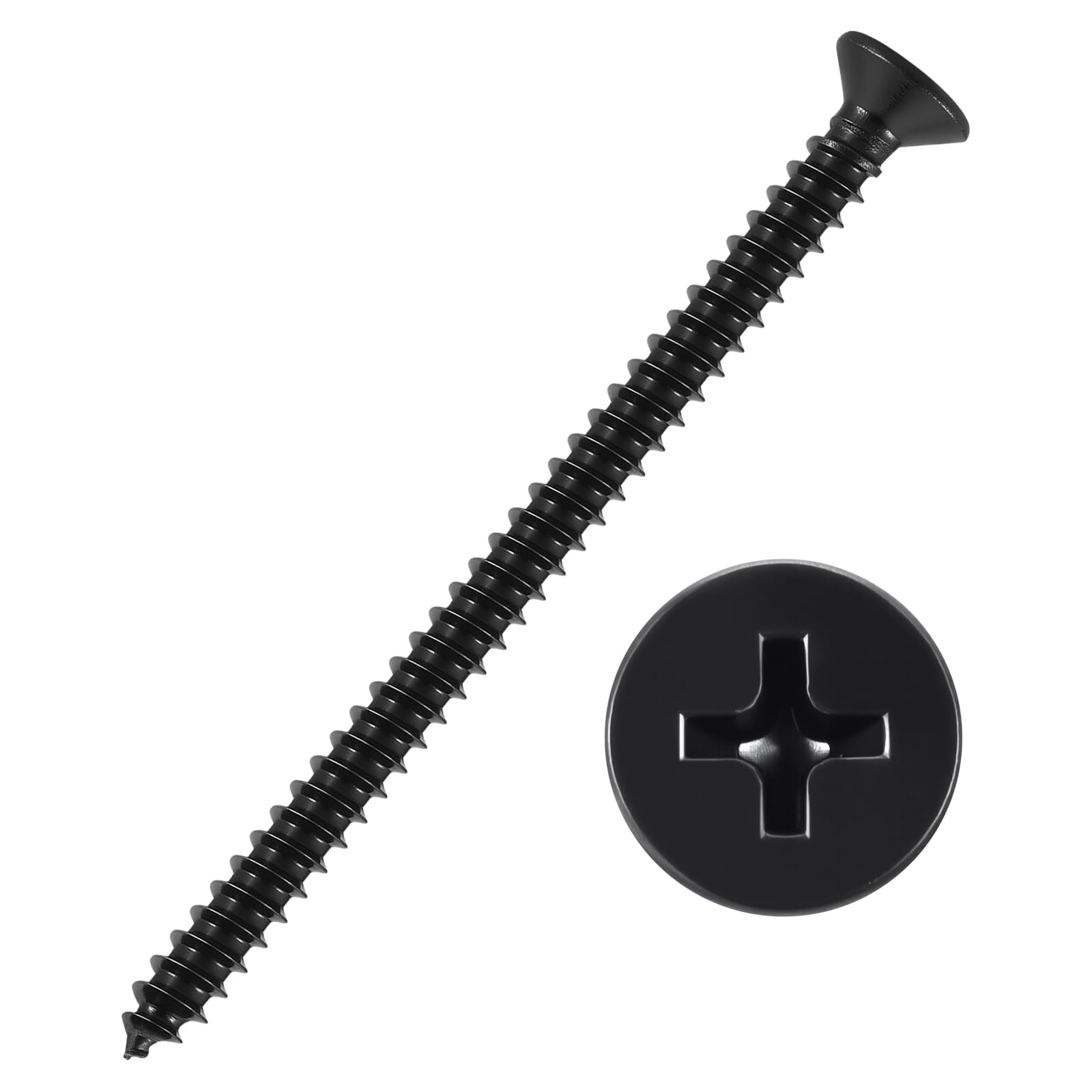 Kozelo 200pcs Phillips Flat Head Wood Screws - [#4x1-5/8"] Carbon Steel Countersunk Self Tapping Screws for Furniture Assembly, Interior Trim, Outdoor Construction, Black — image 1
