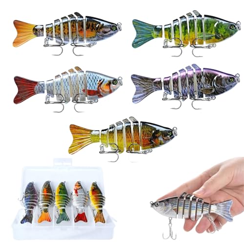 5PCS Lifelike Fishing Lure, Multi Jointed Swimbait Lures, Bionic Swimming Lure for Bass Trout Crappie Walleye Pike Bluegill Salmon, Glide Bait for Beginners, Amateurs and Professionals