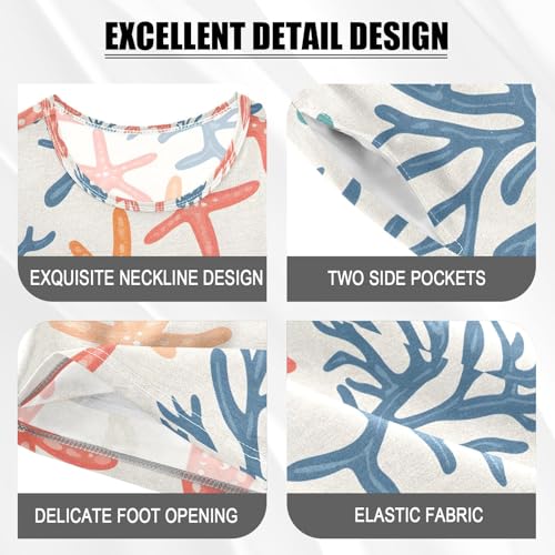 ALAZA Colorful Starfish Retro Pajamas Set Short Sleeve Cotton Sleepwear Summer Pjs 2 Piece 5-14Y4