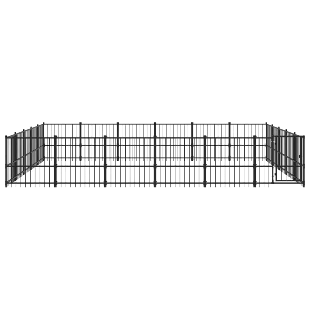 Perrera para perros de acero con recubrimiento en polvo de 28,23 m² con puerta giratoria, resistente recinto de metal y protección segura para cachorros y mascotas en el jardín, terraza o