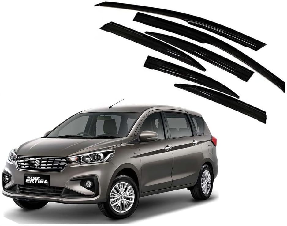 Door Visor Wind Rain Deflector Black Compatible for Maruti Ertiga Model 2018 Onwards Set of 6 Pieces