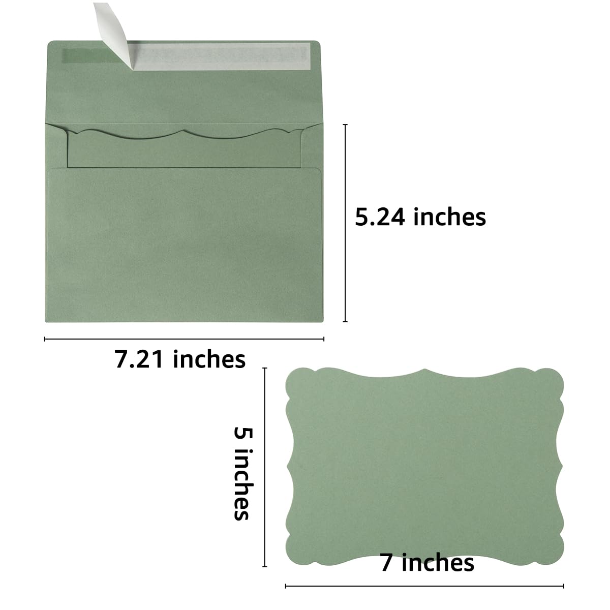 Lot de 100 enveloppes A7 avec cartes vierges colorées autocollantes 12,7 x 17,8 cm (vert sauge, A7)