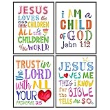 Religious Scripture Wall Art & Decor - Jesus Loves Me - Trust in the Lord With All Your Heart - Child of God Wall Decor - Catholic Christian Gifts for Women, Boys, Girls Bedroom, Kids - Bible Verses